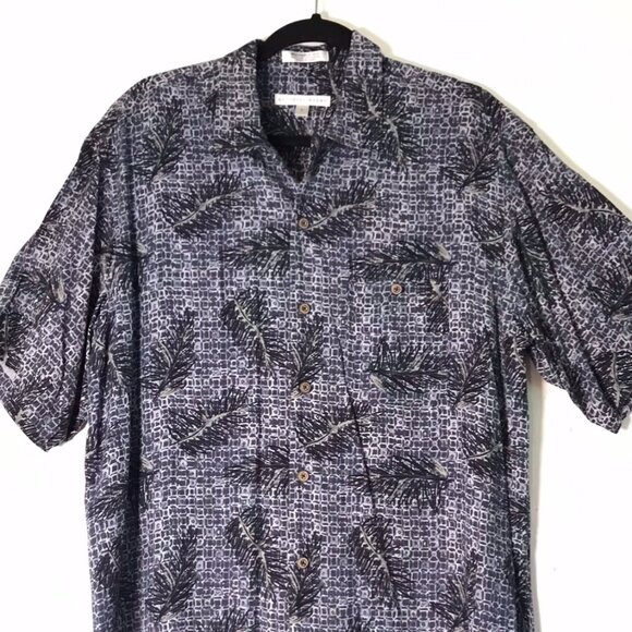 Geoffrey Beene Men Shirt Washable Silk Casual Hawaii Size L Vintage Loop Collar - Picture 1 of 5